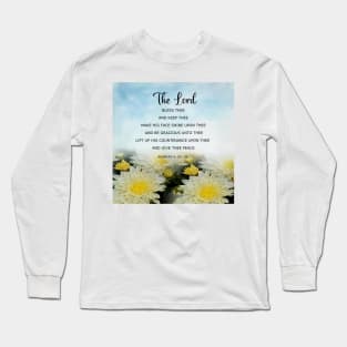 God's Blessing Prayer -  Numbers 6:24-26  Bible Verse - Blessing Scripture with White Flowers and Blue Sky Long Sleeve T-Shirt